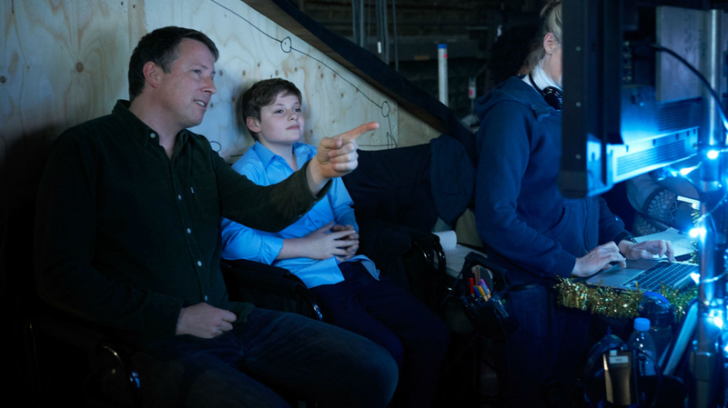 Cornish and Serkis on the set of The Kid Who Would Be King. The director said the young actor’s famous father, Andy, played no factor in his casting.
